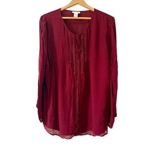 Avenue Red Relaxed Long Sleeve Blouse